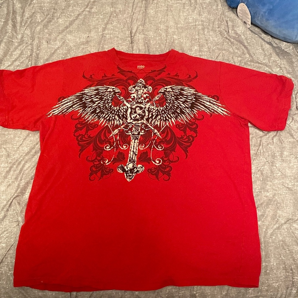 Red early 2000’s Nobo men’s cross street ware y2k shirt. It’s a xL (46-48).